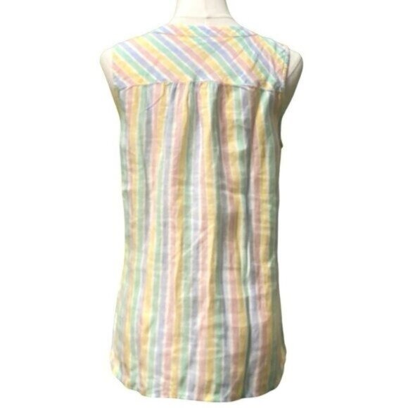 Talbots Sleeveless Notched Jewel Neck 100% Linen Multicolor Striped Size S/P - Picture 2 of 5